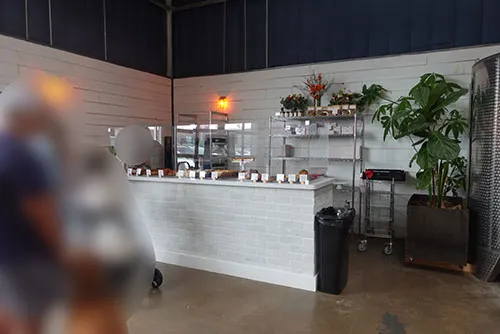 Display showing french pastries in a glass countertop display