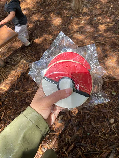 Hand holding two cookies decorated as poke-balls IMG_4262