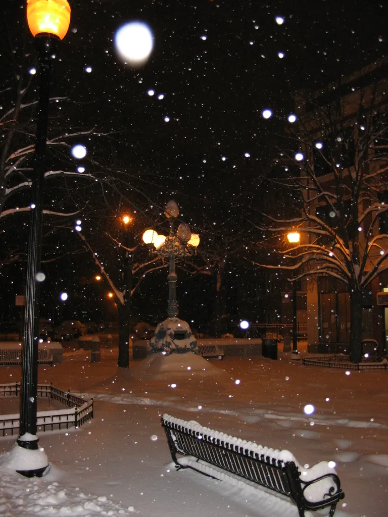The lamp seen here is the Lombard Lamp, donated from Hamburg, Germany to Chicago in recognition of Lincoln Square’s long Germanic heritage.