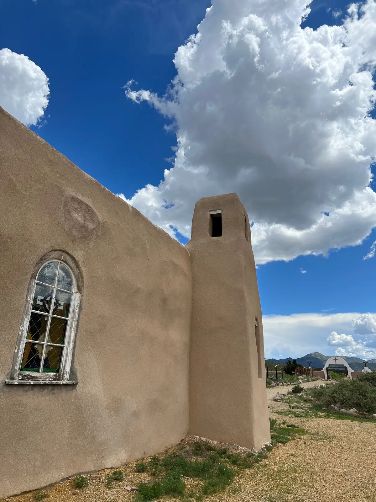 Most photos are from the front of the church, but I prefer this side view. San Francisco de Assis Church, Golden, NM.