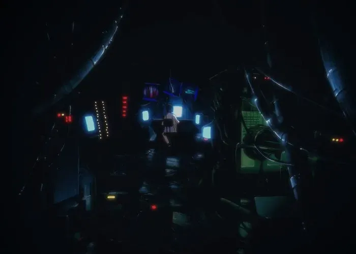 image-of-lain: computer room bursting full of wires and technology