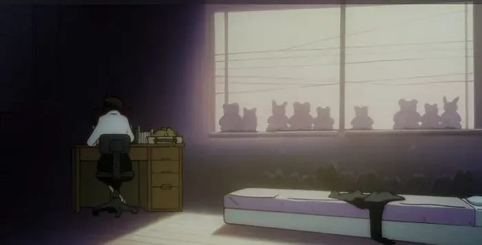 Lain's room with sunlight not streaming in"